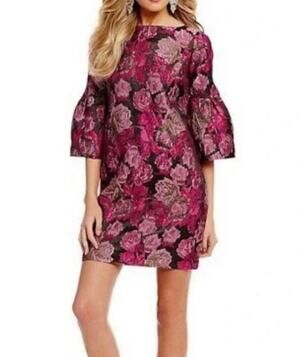 NWT Belle Badgley Mischka Bell Sleeve Floral SHARON Shift Dress Sz 10 $219